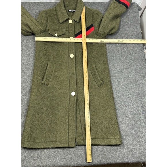OpenBox Long Wool Blend Coat Olive Green Stripe Detail Medium - Picture 6 of 11